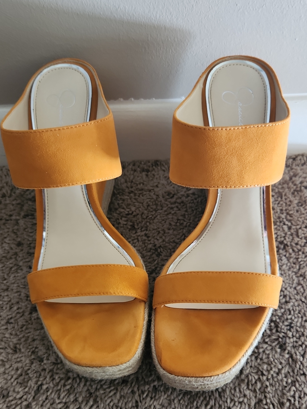 Jessica Simpson Mustard Yellow Suede Platform Mules